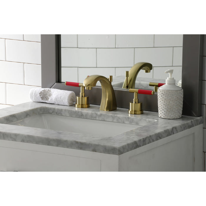 Kingston Sona KS4987CKL - Kaiser Two-Handle 3-Hole Deck Mount Widespread Bathroom Faucet with Brass Pop-Up, Brushed Brass