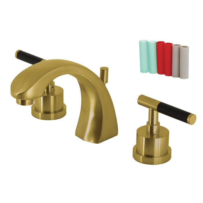 Kingston Sona KS4987CKL - Kaiser Two-Handle 3-Hole Deck Mount Widespread Bathroom Faucet with Brass Pop-Up, Brushed Brass