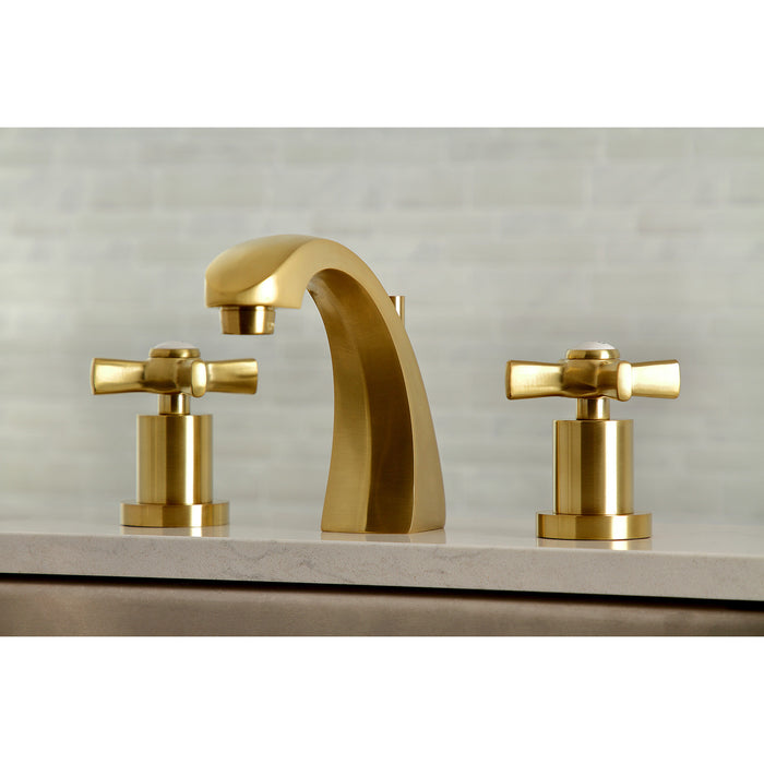 Kingston Tulare KS4987ZX - Millennium Two-Handle 3-Hole Deck Mount Widespread Bathroom Faucet with Brass Pop-Up, Brushed Brass