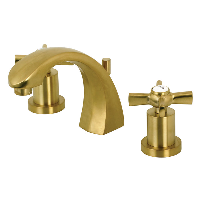 Kingston Tulare KS4987ZX - Millennium Two-Handle 3-Hole Deck Mount Widespread Bathroom Faucet with Brass Pop-Up, Brushed Brass