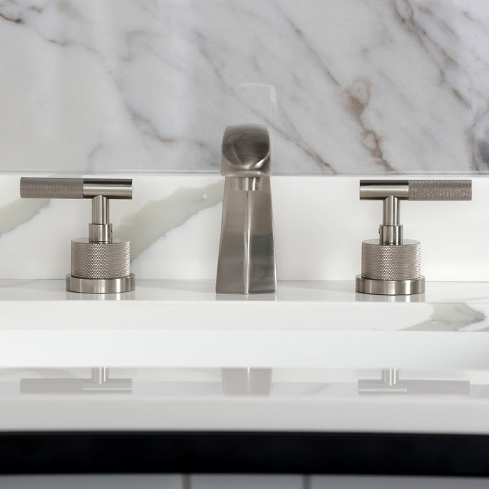 Kingston Sona KS4988KNL - Convergent Two-Handle 3-Hole Deck Mount Widespread Bathroom Faucet with Knurled Handle and Brass Pop-Up, Brushed Nickel