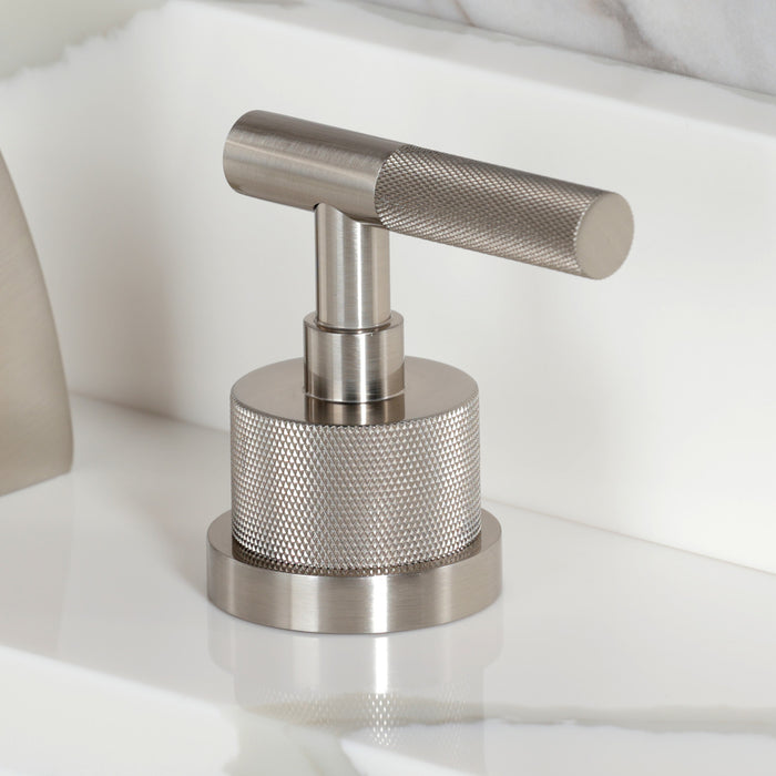 Kingston Sona KS4988KNL - Convergent Two-Handle 3-Hole Deck Mount Widespread Bathroom Faucet with Knurled Handle and Brass Pop-Up, Brushed Nickel