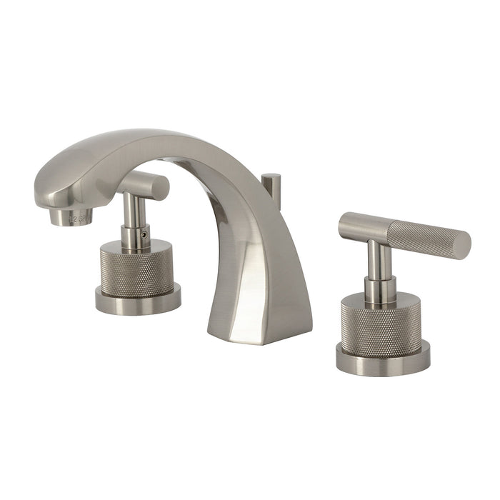 Kingston Sona KS4988KNL - Convergent Two-Handle 3-Hole Deck Mount Widespread Bathroom Faucet with Knurled Handle and Brass Pop-Up, Brushed Nickel