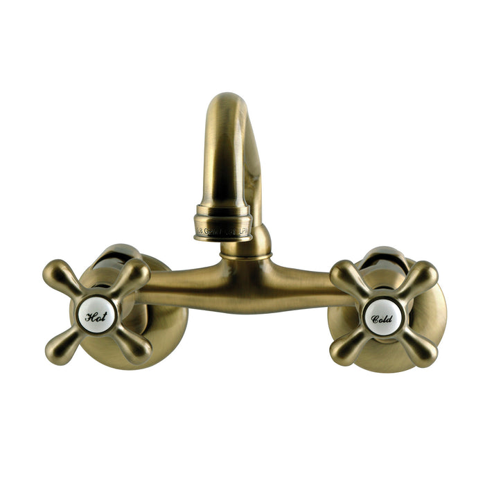 Kingston Kingston KS500AB Two-Handle 2-Hole Wall Mount Kitchen Faucet, Antique Brass