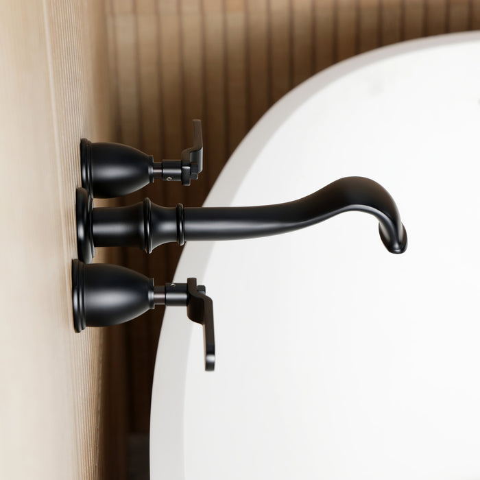 Kingston Tulare KS5020KL - Hallerbos Two-Handle 3-Hole Wall Mount Roman Tub Faucet, Matte Black