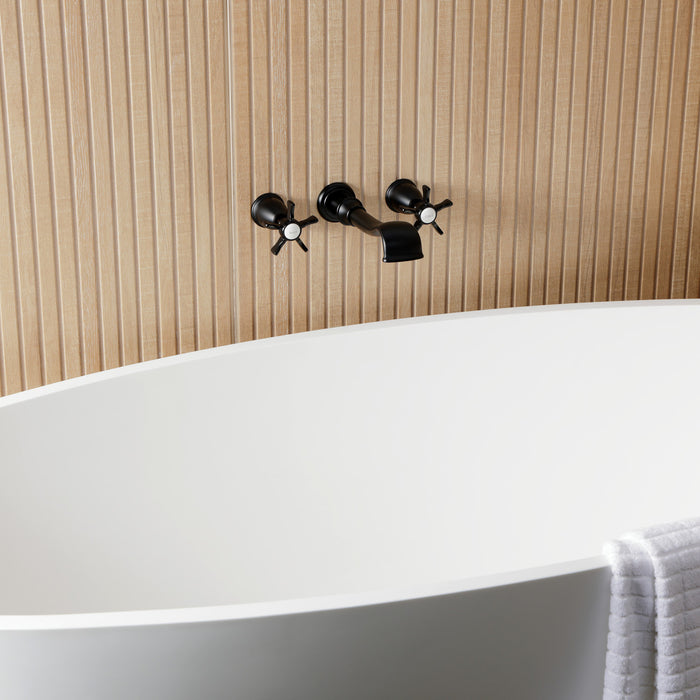 Kingston Heirloom KS5020NX - Hamilton Two-Handle 3-Hole Wall Mount Tub Faucet, Matte Black