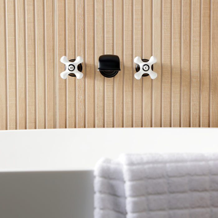 Kingston Heirloom KS5020PX Two-Handle 3-Hole Wall Mount Tub Faucet, Matte Black