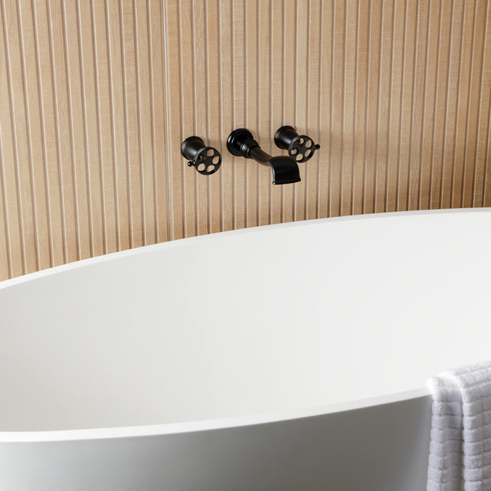 Kingston Tulare KS5020RKX - Webb Two-Handle 3-Hole Wall Mount Roman Tub Faucet with Knurled Handle, Matte Black