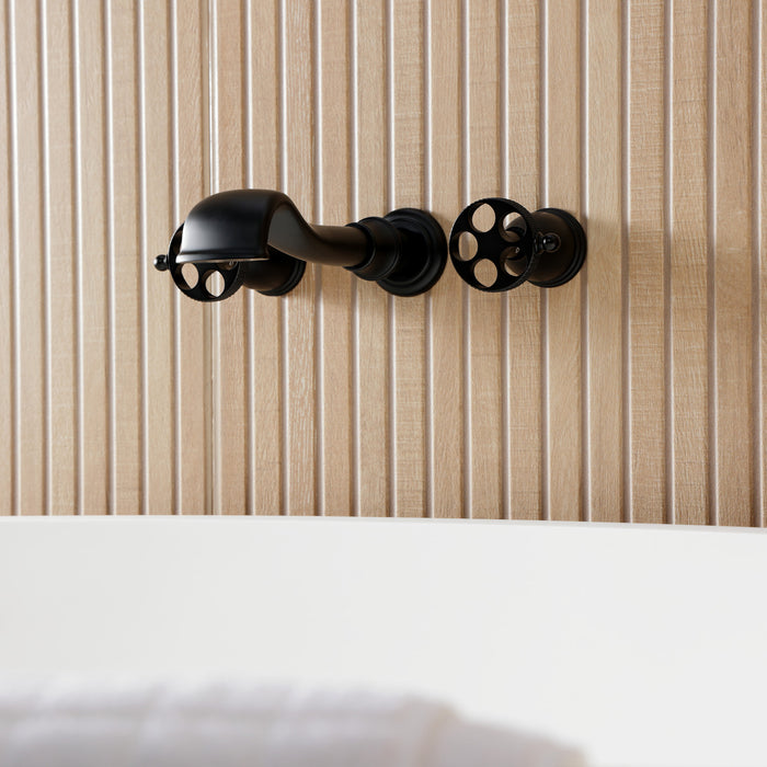 Kingston Tulare KS5020RKX - Webb Two-Handle 3-Hole Wall Mount Roman Tub Faucet with Knurled Handle, Matte Black