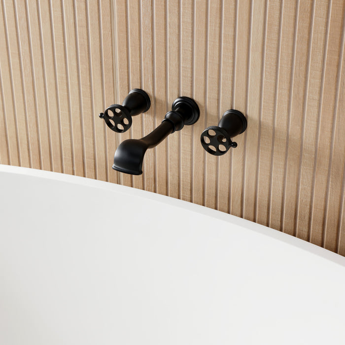 Kingston Tulare KS5020RKX - Webb Two-Handle 3-Hole Wall Mount Tub Faucet with Knurled Handle, Matte Black