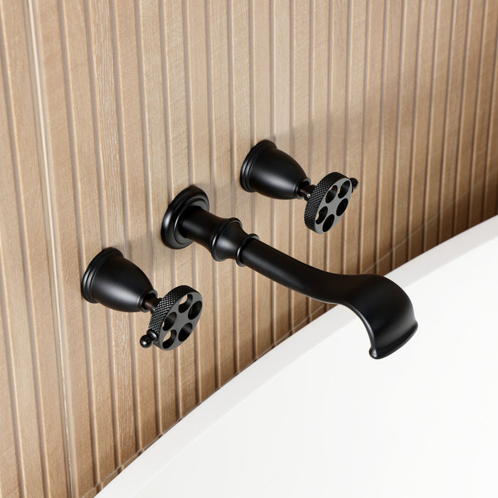 Kingston Tulare KS5020RKX - Webb Two-Handle 3-Hole Wall Mount Tub Faucet with Knurled Handle, Matte Black