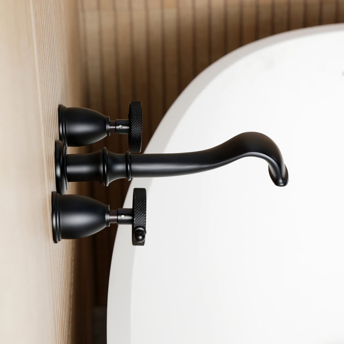 Kingston Tulare KS5020RKX - Webb Two-Handle 3-Hole Wall Mount Tub Faucet with Knurled Handle, Matte Black