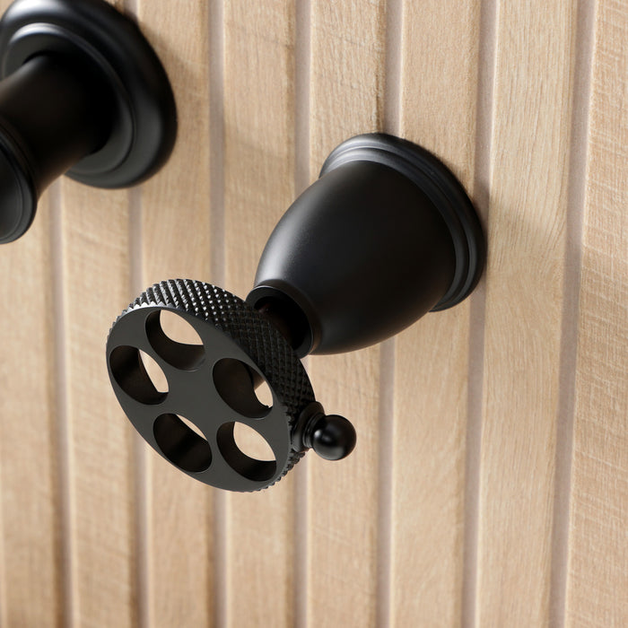 Kingston Tulare KS5020RKX - Webb Two-Handle 3-Hole Wall Mount Tub Faucet with Knurled Handle, Matte Black