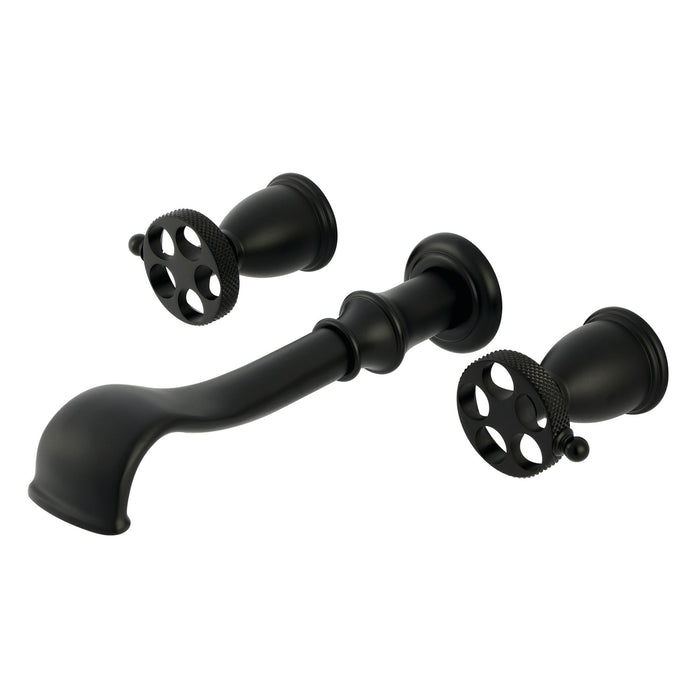 Kingston Tulare KS5020RKX - Webb Two-Handle 3-Hole Wall Mount Roman Tub Faucet with Knurled Handle, Matte Black