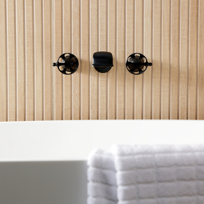 Kingston Tulare KS5020RX - Belknap Two-Handle 3-Hole Wall Mount Roman Tub Faucet, Matte Black