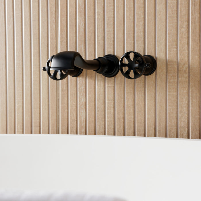 Kingston Tulare KS5020RX - Belknap Two-Handle 3-Hole Wall Mount Roman Tub Faucet, Matte Black