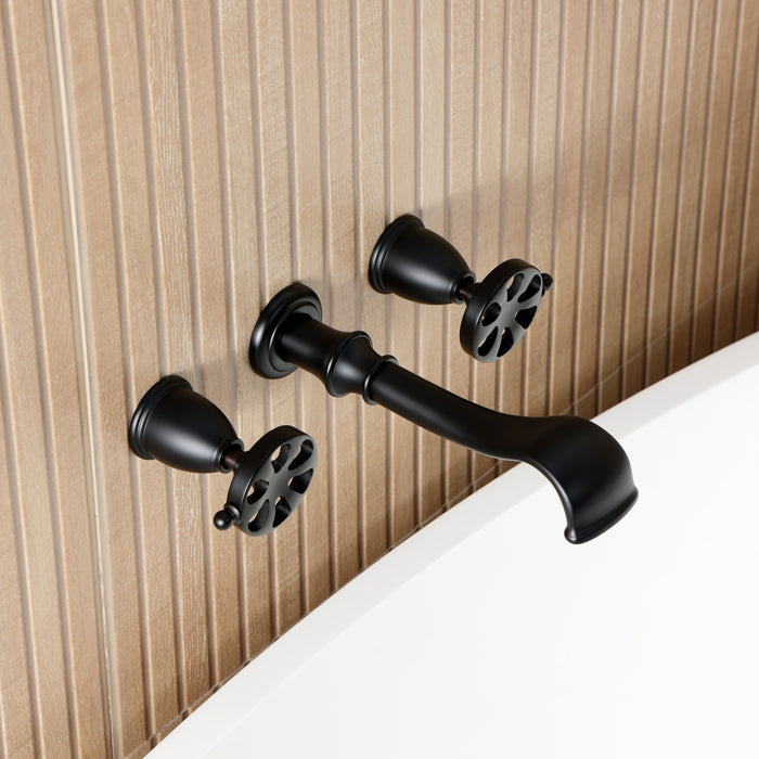Kingston Tulare KS5020RX - Belknap Two-Handle 3-Hole Wall Mount Roman Tub Faucet, Matte Black