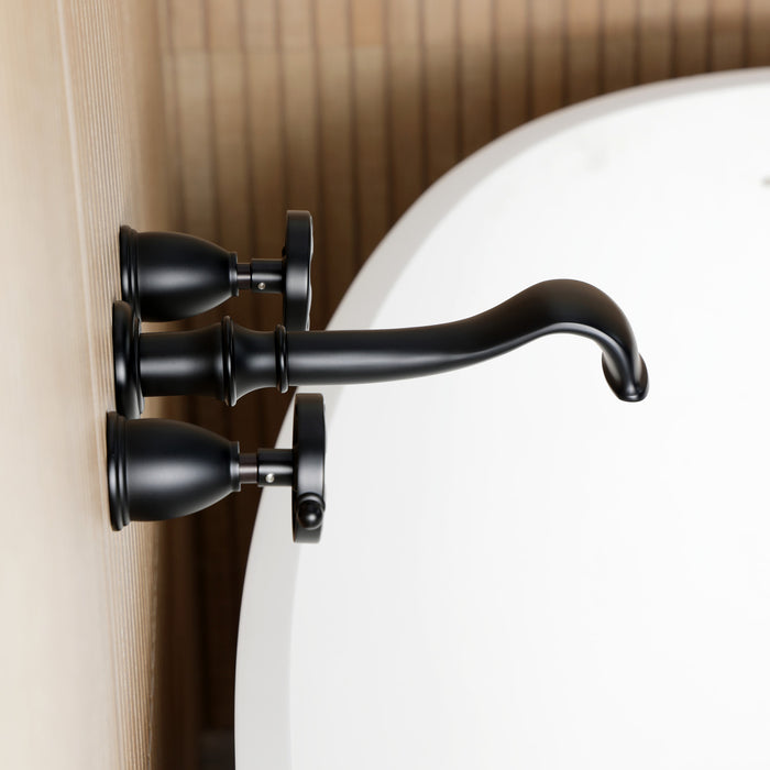 Kingston Tulare KS5020RX - Belknap Two-Handle 3-Hole Wall Mount Roman Tub Faucet, Matte Black