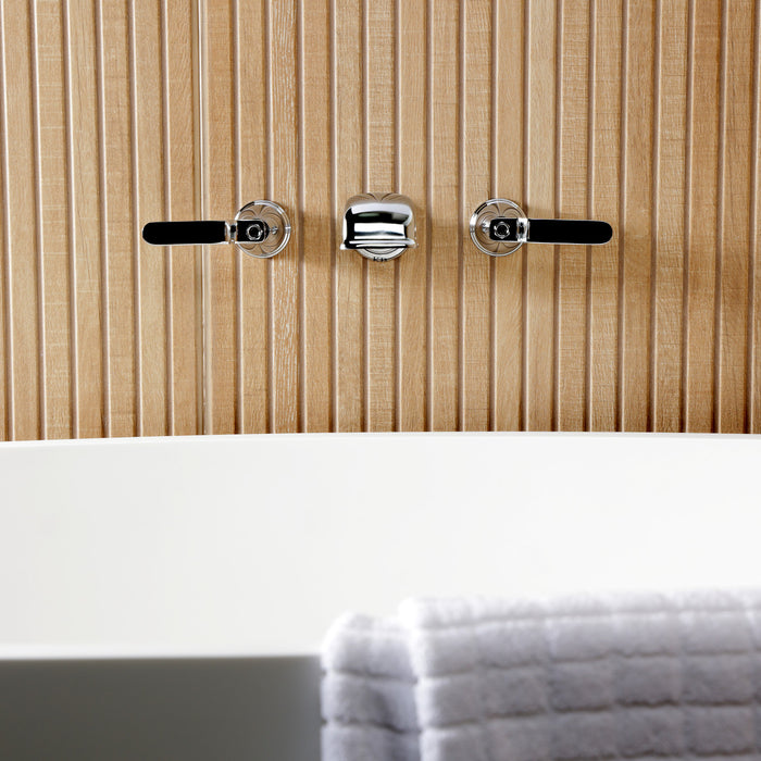 Kingston Tulare KS5021KL - Hallerbos Two-Handle 3-Hole Wall Mount Roman Tub Faucet, Polished Chrome