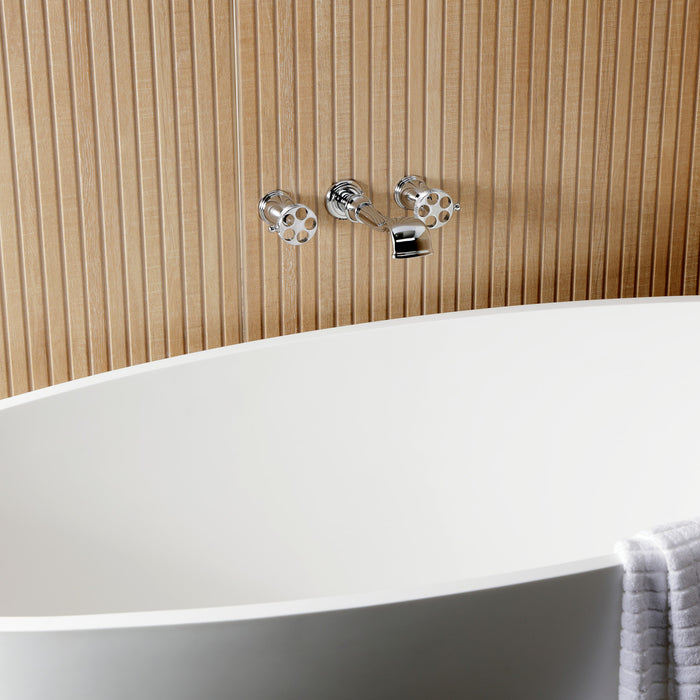 Kingston Tulare KS5021RKX - Webb Two-Handle 3-Hole Wall Mount Roman Tub Faucet with Knurled Handle, Polished Chrome