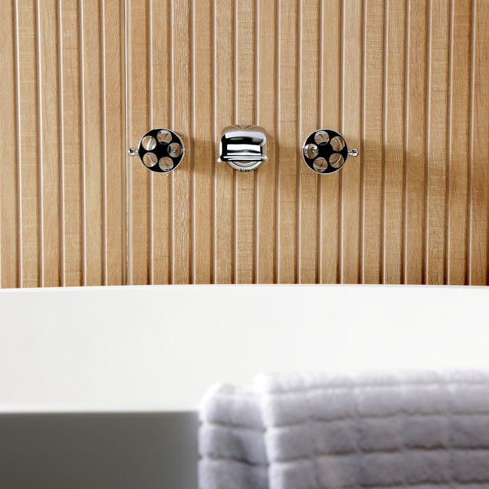 Kingston Tulare KS5021RKX - Webb Two-Handle 3-Hole Wall Mount Roman Tub Faucet with Knurled Handle, Polished Chrome