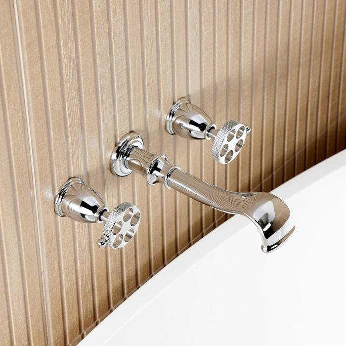 Kingston Tulare KS5021RKX - Webb Two-Handle 3-Hole Wall Mount Roman Tub Faucet with Knurled Handle, Polished Chrome