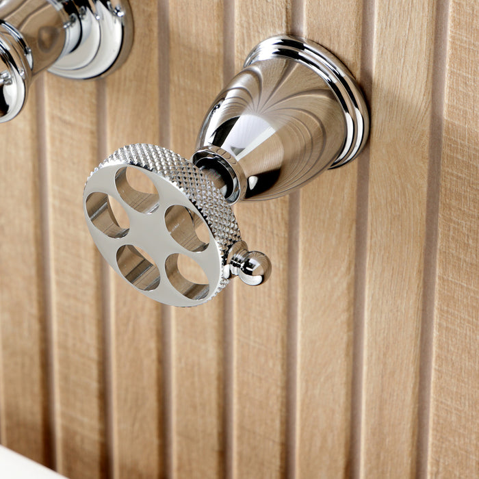 Kingston Tulare KS5021RKX - Webb Two-Handle 3-Hole Wall Mount Roman Tub Faucet with Knurled Handle, Polished Chrome