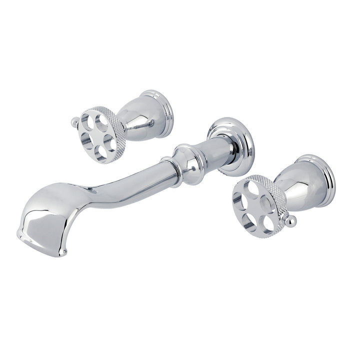 Kingston Tulare KS5021RKX - Webb Two-Handle 3-Hole Wall Mount Tub Faucet with Knurled Handle, Polished Chrome