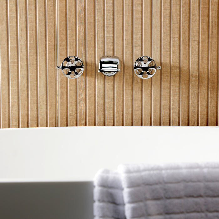 Kingston Tulare KS5021RX - Belknap Two-Handle 3-Hole Wall Mount Roman Tub Faucet, Polished Chrome