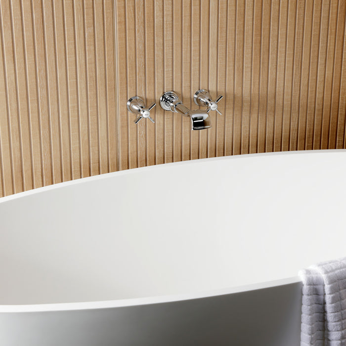 Kingston Tulare KS5021ZX - Millennium Two-Handle 3-Hole Wall Mount Tub Faucet, Polished Chrome