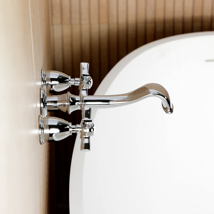 Kingston Tulare KS5021ZX - Millennium Two-Handle 3-Hole Wall Mount Tub Faucet, Polished Chrome