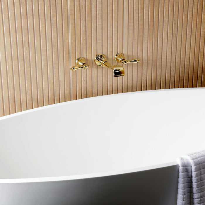 Kingston Heirloom KS5022ALTwo-Handle 3-Hole Wall Mount Roman Tub Faucet, Polished Brass