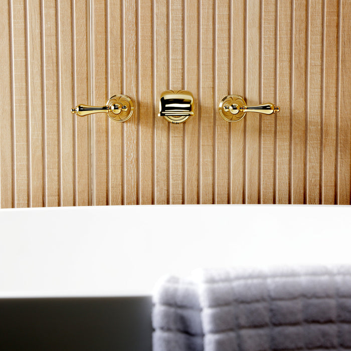 Kingston Heirloom KS5022ALTwo-Handle 3-Hole Wall Mount Roman Tub Faucet, Polished Brass