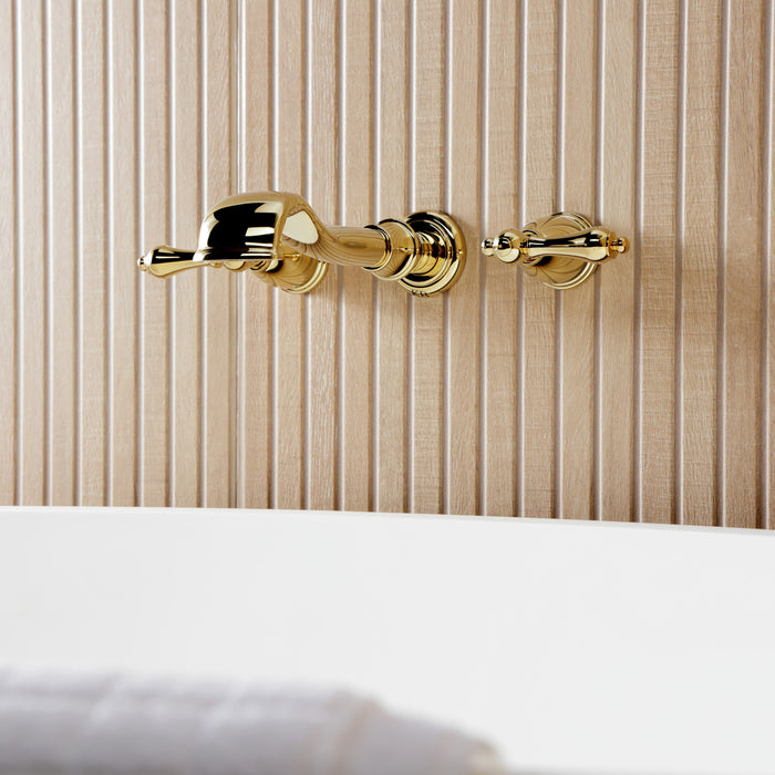 Kingston Heirloom KS5022ALTwo-Handle 3-Hole Wall Mount Roman Tub Faucet, Polished Brass