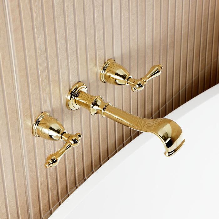 Kingston Heirloom KS5022ALTwo-Handle 3-Hole Wall Mount Roman Tub Faucet, Polished Brass