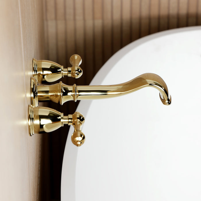 Kingston Heirloom KS5022ALTwo-Handle 3-Hole Wall Mount Roman Tub Faucet, Polished Brass