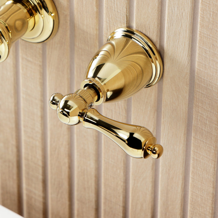 Kingston Heirloom KS5022ALTwo-Handle 3-Hole Wall Mount Roman Tub Faucet, Polished Brass