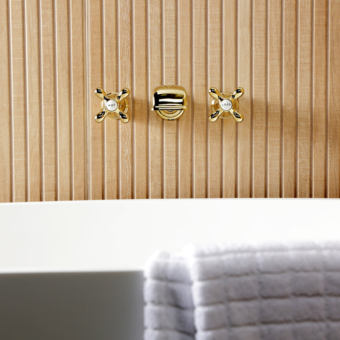 Kingston Heirloom KS5022AXTwo-Handle 3-Hole Wall Mount Roman Tub Faucet, Polished Brass