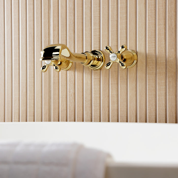 Kingston Heirloom KS5022AXTwo-Handle 3-Hole Wall Mount Roman Tub Faucet, Polished Brass