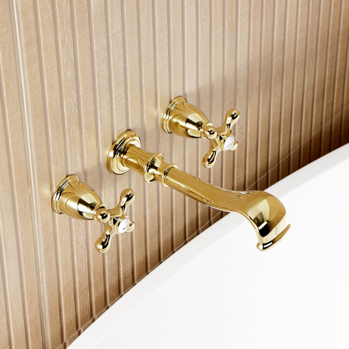 Kingston Heirloom KS5022AX Two-Handle 3-Hole Wall Mount Tub Faucet, Polished Brass