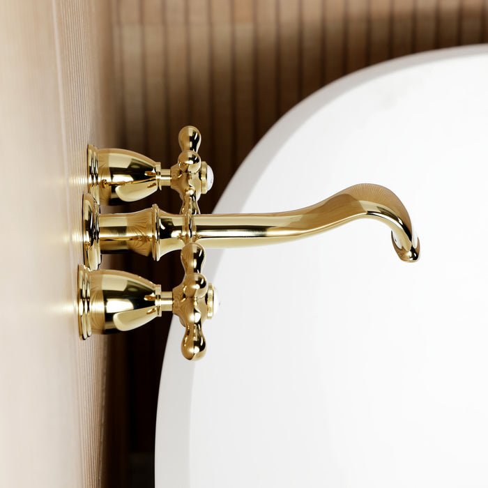 Kingston Heirloom KS5022AXTwo-Handle 3-Hole Wall Mount Roman Tub Faucet, Polished Brass