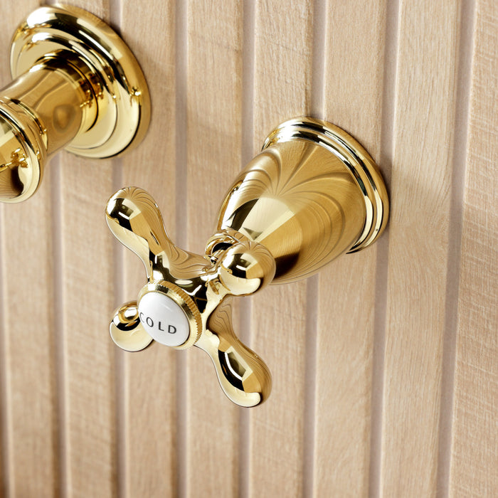 Kingston Heirloom KS5022AXTwo-Handle 3-Hole Wall Mount Roman Tub Faucet, Polished Brass