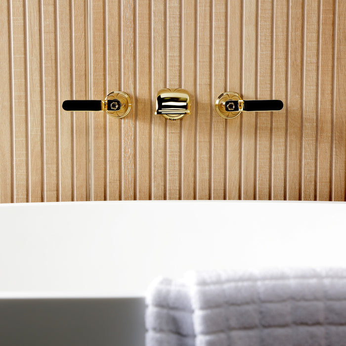 Kingston Tulare KS5022KL - Hallerbos Two-Handle 3-Hole Wall Mount Roman Tub Faucet, Polished Brass