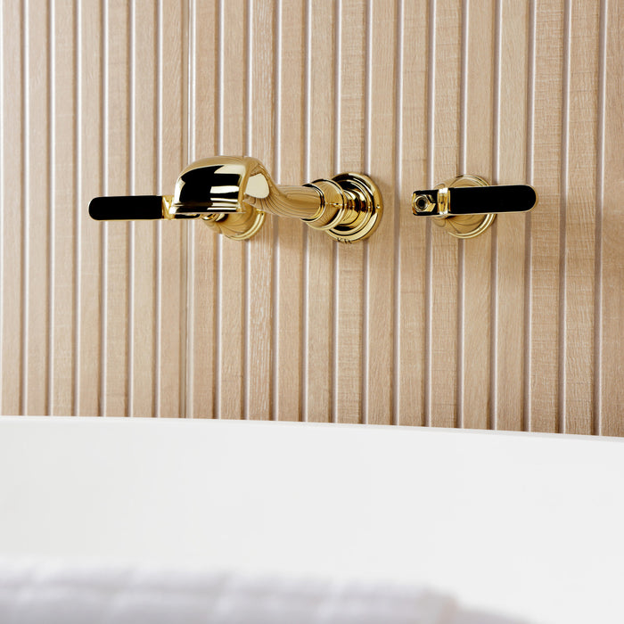 Kingston Tulare KS5022KL - Hallerbos Two-Handle 3-Hole Wall Mount Roman Tub Faucet, Polished Brass