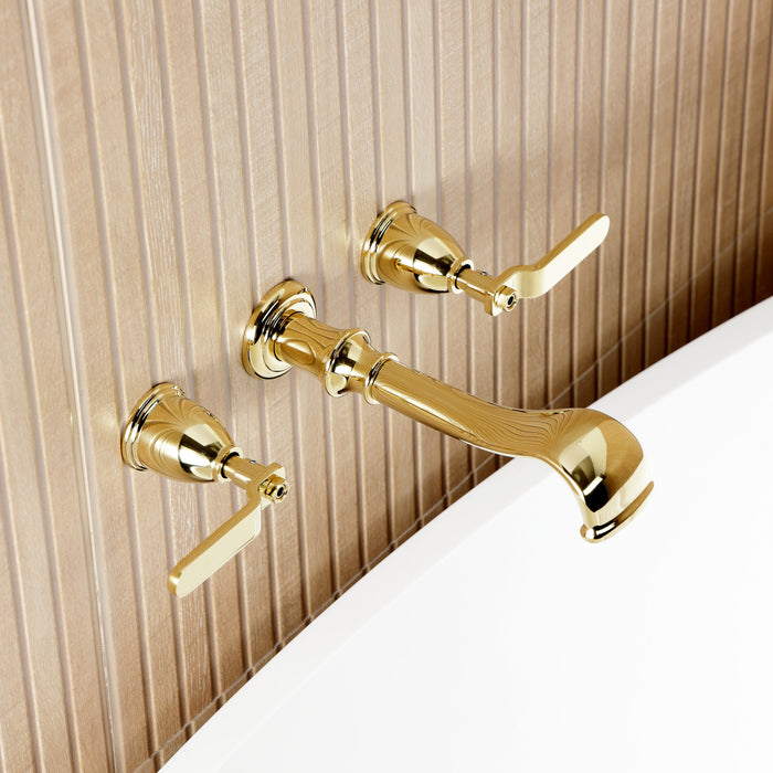 Kingston Tulare KS5022KL - Hallerbos Two-Handle 3-Hole Wall Mount Roman Tub Faucet, Polished Brass