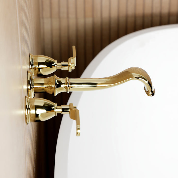 Kingston Tulare KS5022KL - Hallerbos Two-Handle 3-Hole Wall Mount Roman Tub Faucet, Polished Brass