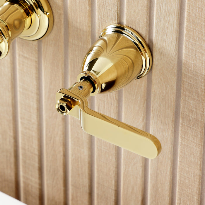 Kingston Tulare KS5022KL - Hallerbos Two-Handle 3-Hole Wall Mount Roman Tub Faucet, Polished Brass