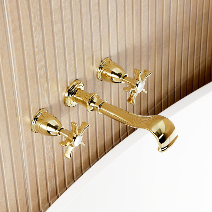 Kingston Heirloom KS5022NX - Hamilton Two-Handle 3-Hole Wall Mount Tub Faucet, Polished Brass