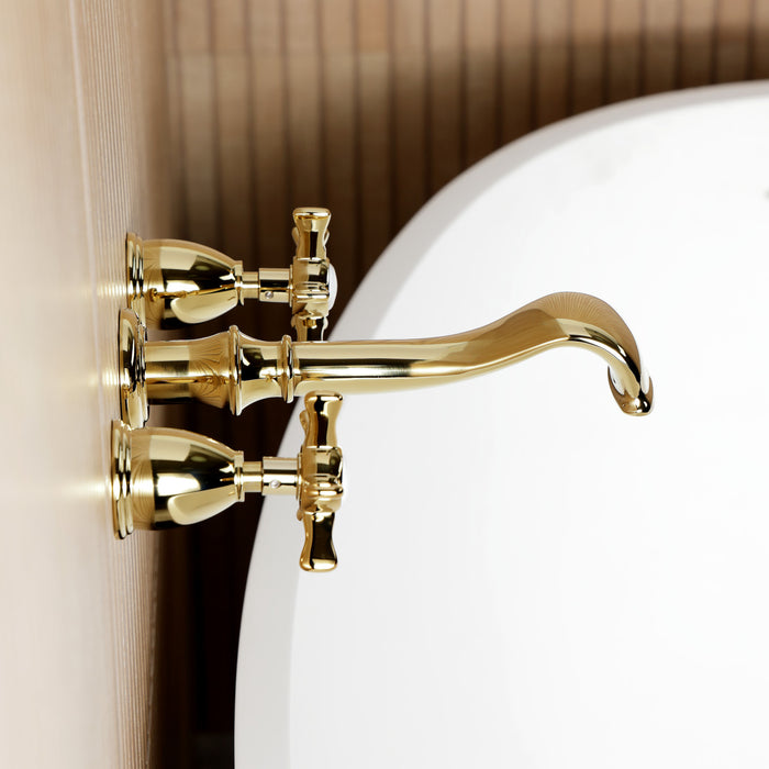Kingston Heirloom KS5022NX - Hamilton Two-Handle 3-Hole Wall Mount Tub Faucet, Polished Brass