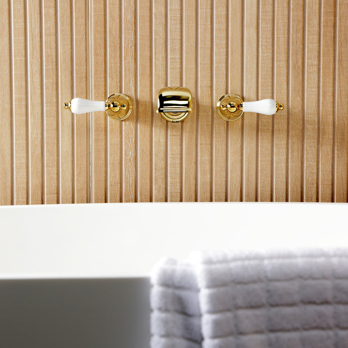 Kingston Heirloom KS5022PLTwo-Handle 3-Hole Wall Mount Roman Tub Faucet, Polished Brass